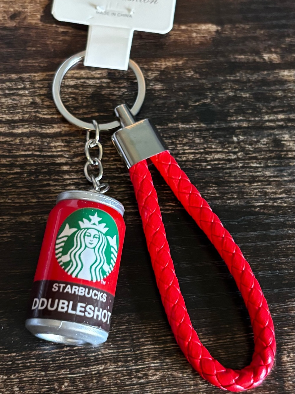 Starbucks Red Braided Loop Keychain with Silver Tone Hardware‎